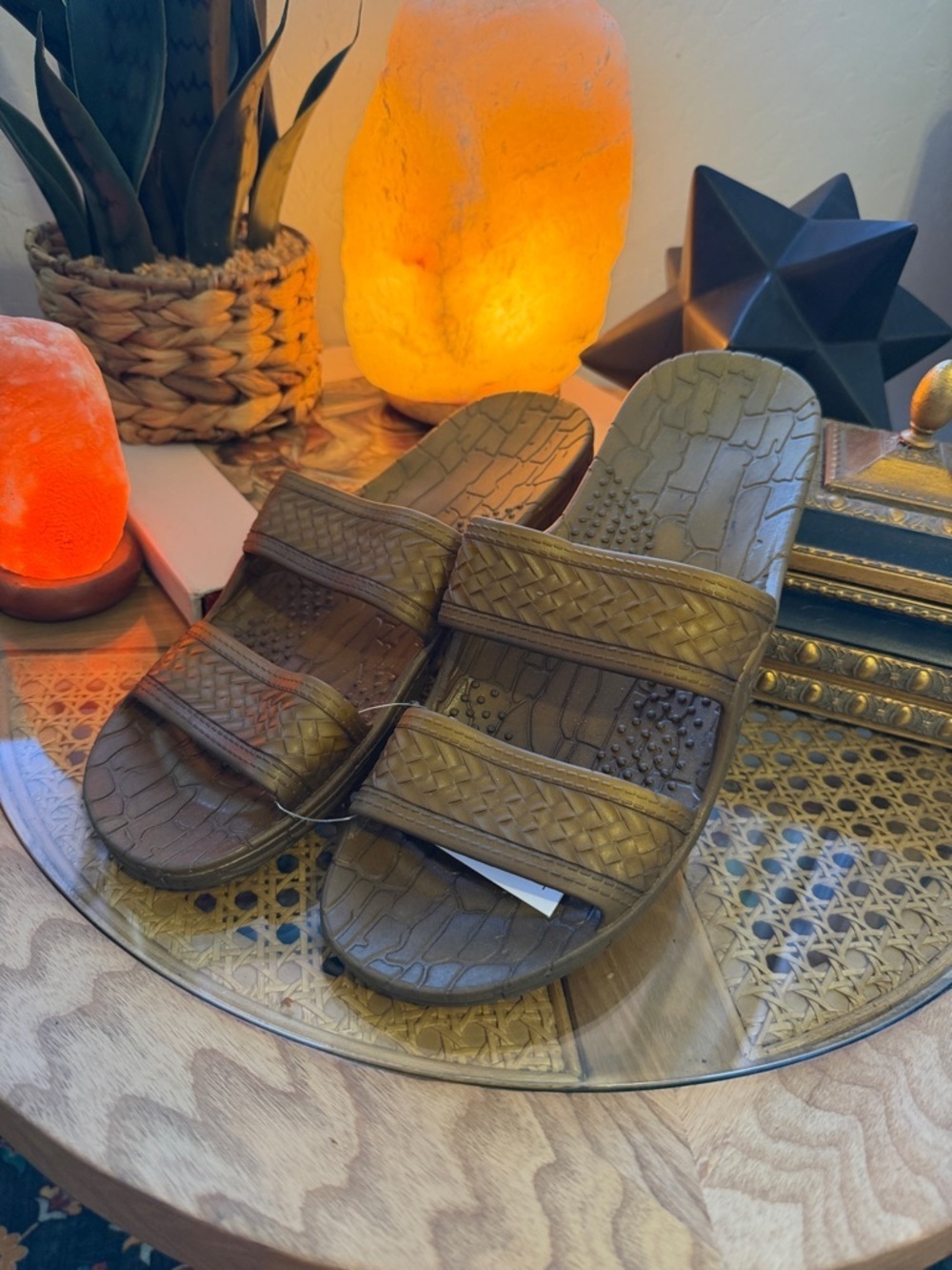 Woven Double-Strap rubber Slide Sandals in Brown - Women